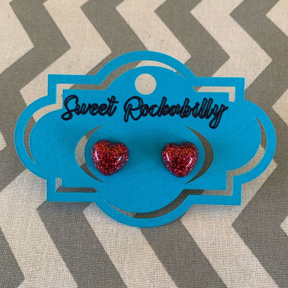 Red Glitter Heart Earrings